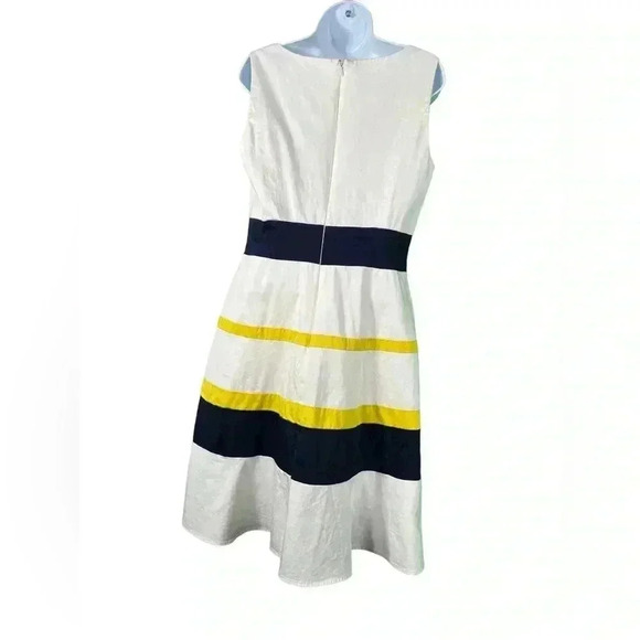 ANNE KLIEN White Colorblock Womens Sleeveless Dress size 10 Navy Blue Gold - Picture 7 of 7